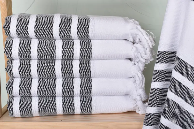 Personalized Bachelorette Beach Towel Black Chevron, Organic Cotton/Linen, 40x71 Inches