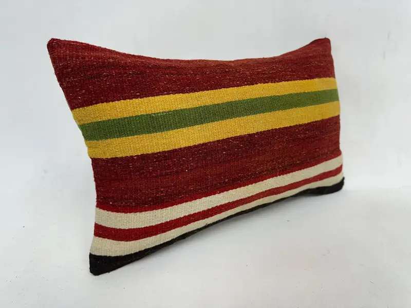 Boho Pillow, Bohemian Cushion Cushion, 12x20 Red Cushion Case, Vintage Kilim Throw Pillow, Antique Pillows, Pillow Sham - 3