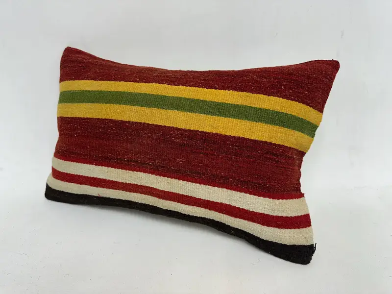 Boho Pillow, Bohemian Cushion Cushion, 12x20 Red Cushion Case, Vintage Kilim Throw Pillow, Antique Pillows, Pillow Sham - 4