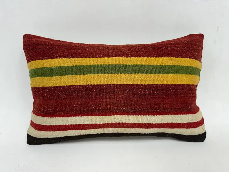 Boho Pillow, Bohemian Cushion Cushion, 12x20 Red Cushion Case, Vintage Kilim Throw Pillow, Antique Pillows, Pillow Sham - 1