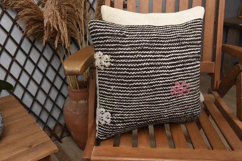 14x14 Black Cushion Case, Aesthetic Pillow, Pillow Cover, Boho Pillow Sham Cover, Pillow for Sofa, Interior Designer Pillow - 2