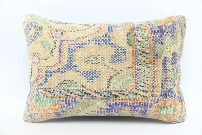 Vintage Cushion, Turkish Kilim Pillow, Handmade Kilim Cushion, Vintage Throw Pillow Cover, 16x24 Blue Pillow Cover, Cushion Case, Throw Kilim Pillow - 1