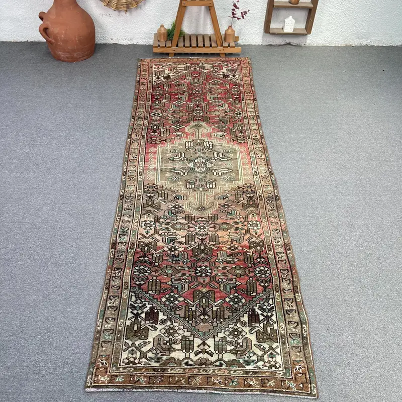 Alfombra del suroeste roja y verde, decoración elegante de 3x9 pies