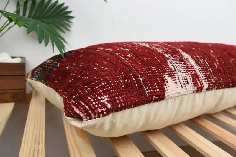 Toss Pillow Case, Toss Cushion, Interior Designer Pillow, Handmade Kilim Cushion, 16x48 Red Cushion Cover, Cushion Cover, Gift Pillow - 6