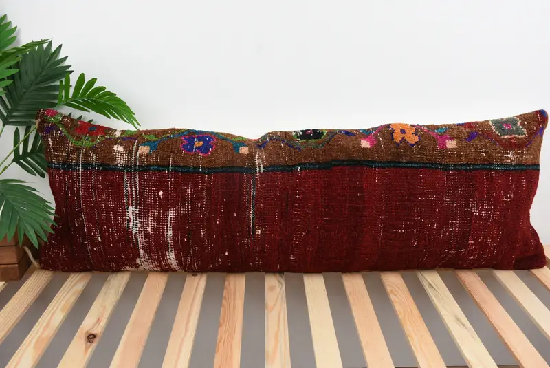 Toss Pillow Case, Toss Cushion, Interior Designer Pillow, Handmade Kilim Cushion, 16x48 Red Cushion Cover, Cushion Cover, Gift Pillow - 1