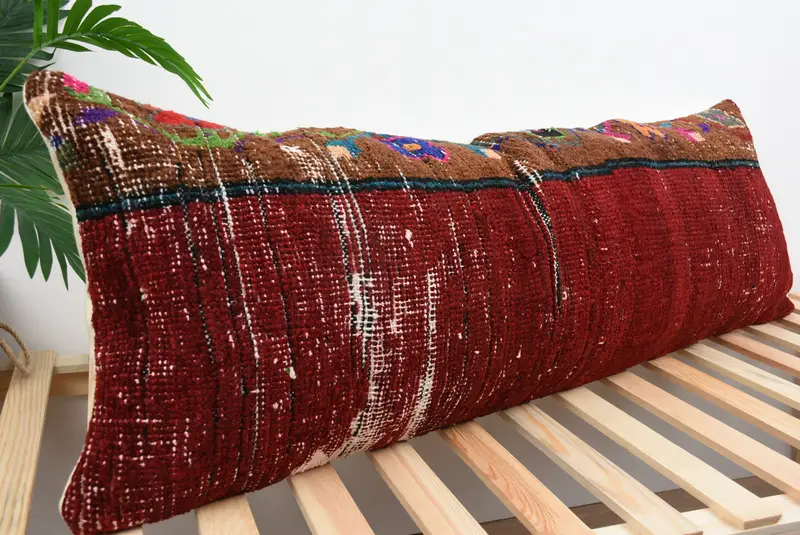 Toss Pillow Case, Toss Cushion, Interior Designer Pillow, Handmade Kilim Cushion, 16x48 Red Cushion Cover, Cushion Cover, Gift Pillow - 4