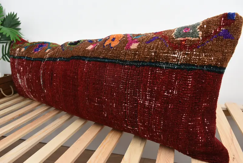 Toss Pillow Case, Toss Cushion, Interior Designer Pillow, Handmade Kilim Cushion, 16x48 Red Cushion Cover, Cushion Cover, Gift Pillow - 5