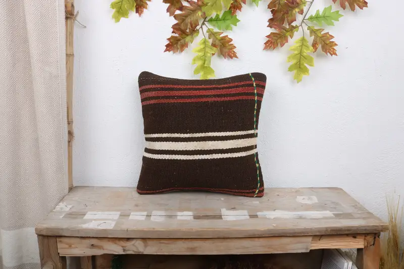 14x14 Brown Pillow Case, Traditional Pillow, Boho Pillow, Interior Designer Pillow, Pillow Case, Handmade Kilim Cushion - 1