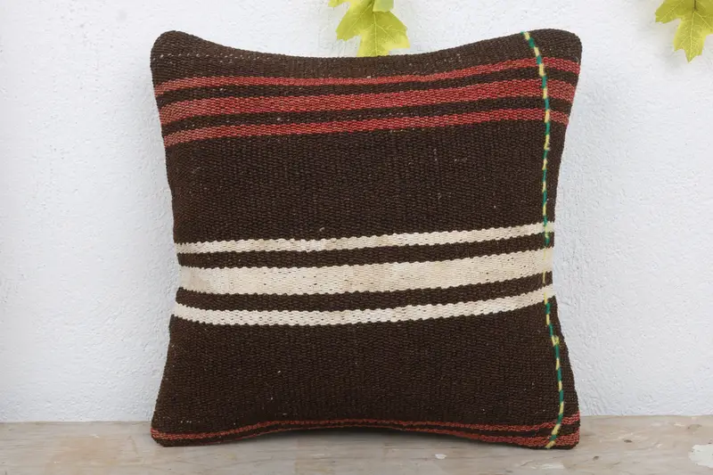 14x14 Brown Pillow Case, Traditional Pillow, Boho Pillow, Interior Designer Pillow, Pillow Case, Handmade Kilim Cushion - 2