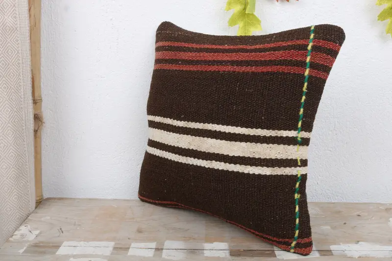 14x14 Brown Pillow Case, Traditional Pillow, Boho Pillow, Interior Designer Pillow, Pillow Case, Handmade Kilim Cushion - 5