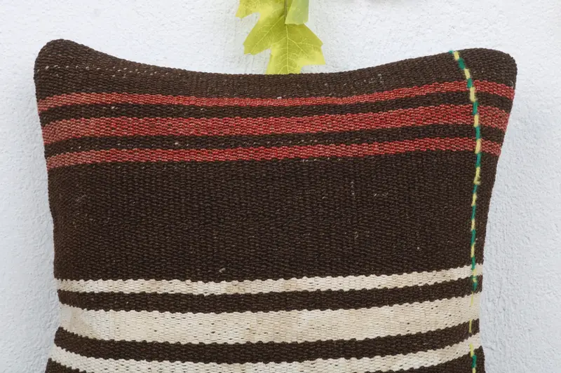 14x14 Brown Pillow Case, Traditional Pillow, Boho Pillow, Interior Designer Pillow, Pillow Case, Handmade Kilim Cushion - 4