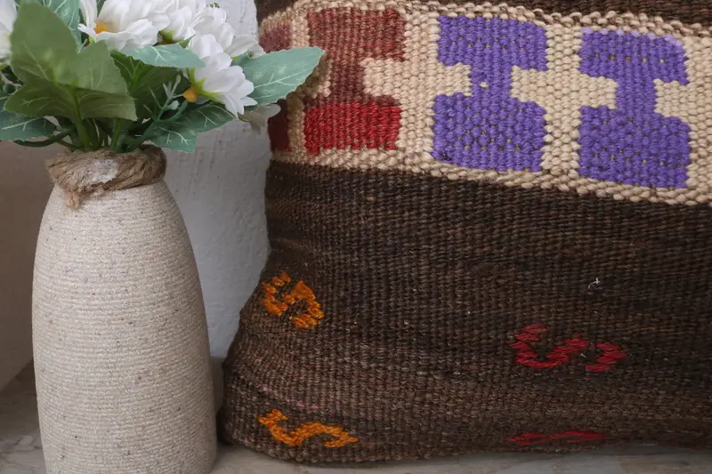 Pillow Cover, Throw Kilim Pillow, Home Decor Pillow, Decorative Bolster Cushion Cover, Kilim Pillow, 12x24 Brown Pillow Cover - 3
