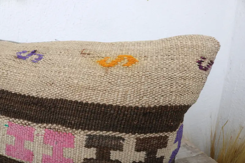 Pillow Cover, Throw Kilim Pillow, Home Decor Pillow, Decorative Bolster Cushion Cover, Kilim Pillow, 12x24 Brown Pillow Cover - 5