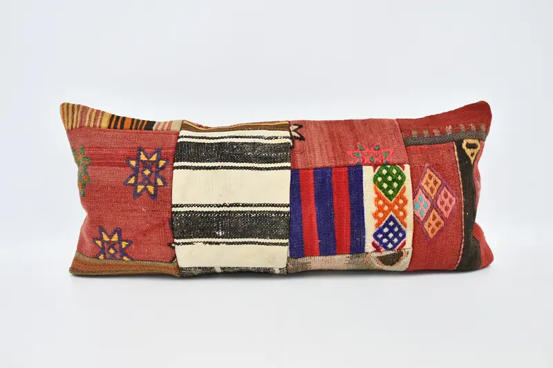 Kilim Cushion Sham, Ethnical Kilim Rug Pillow, Shabby Chic Cushion Case, 16x36 Red Cushion Case, Turkish Pillow, Art Deco Pillow Sham, Pillow - 1