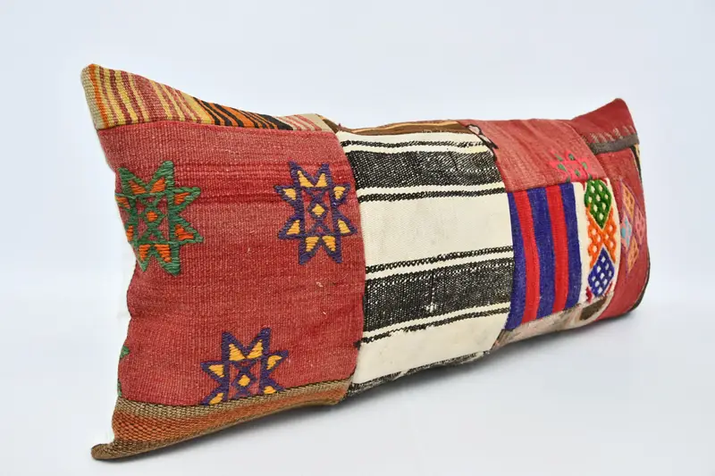 Kilim Cushion Sham, Ethnical Kilim Rug Pillow, Shabby Chic Cushion Case, 16x36 Red Cushion Case, Turkish Pillow, Art Deco Pillow Sham, Pillow - 3