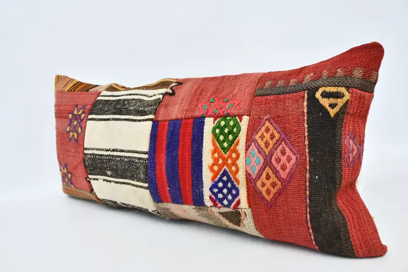 Kilim Cushion Sham, Ethnical Kilim Rug Pillow, Shabby Chic Cushion Case, 16x36 Red Cushion Case, Turkish Pillow, Art Deco Pillow Sham, Pillow - 4