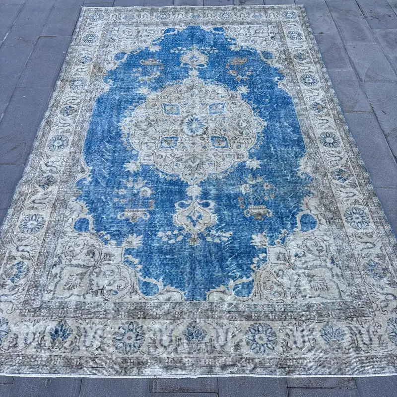 Blue Floral Rug, 7,4x11,5 ft Elegant Home Decor