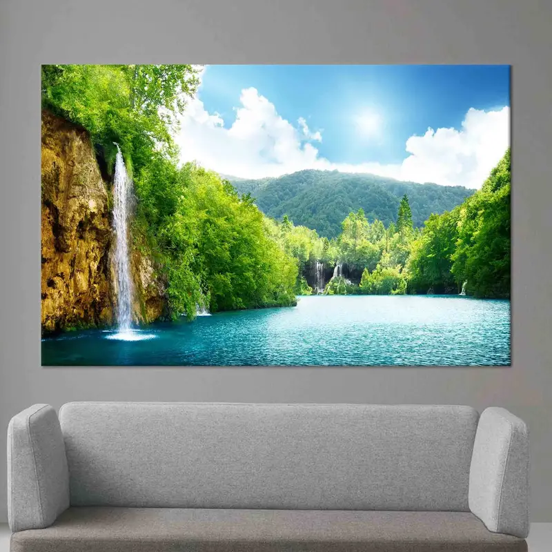 エレガントな滝の森の眺めプリント キャンバス - 自然の静けさ