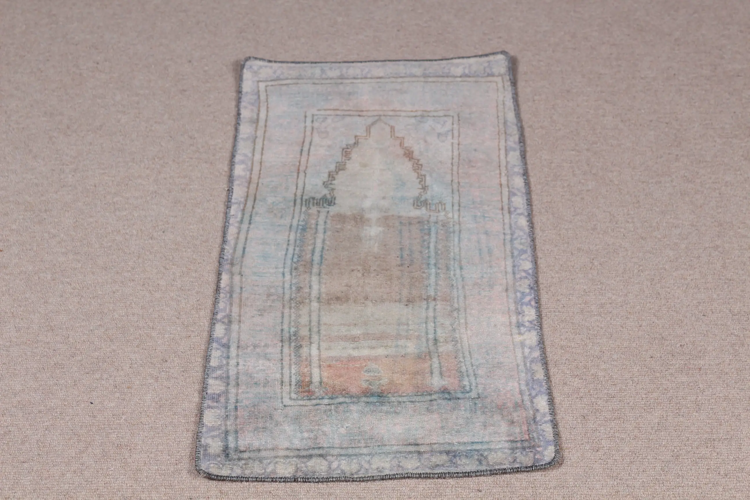 1,5x3 ft Teppich, türkischer Vintage Teppich, blau grauer Blumenteppich - 1