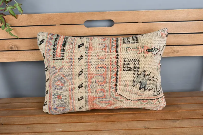 Kilim Rug Cushion, Garden Cushion Cover, Boho Pillow Sham Cover, 16x24 Beige Cushion Case, Kilim Pillow Cover, Cushion, Turkish Kilim Pillow - 6