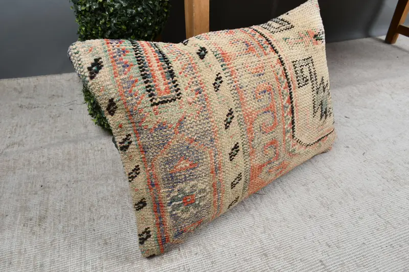 Kilim Rug Cushion, Garden Cushion Cover, Boho Pillow Sham Cover, 16x24 Beige Cushion Case, Kilim Pillow Cover, Cushion, Turkish Kilim Pillow - 7