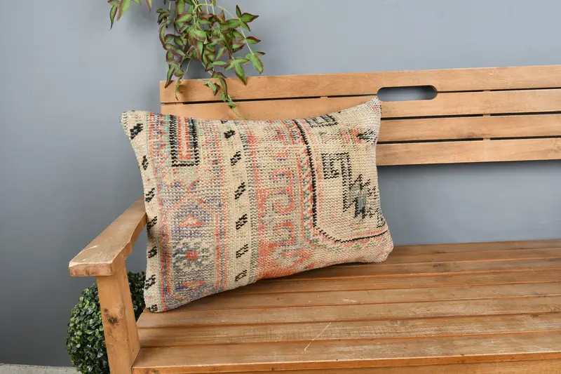 Kilim Rug Cushion, Garden Cushion Cover, Boho Pillow Sham Cover, 16x24 Beige Cushion Case, Kilim Pillow Cover, Cushion, Turkish Kilim Pillow - 1