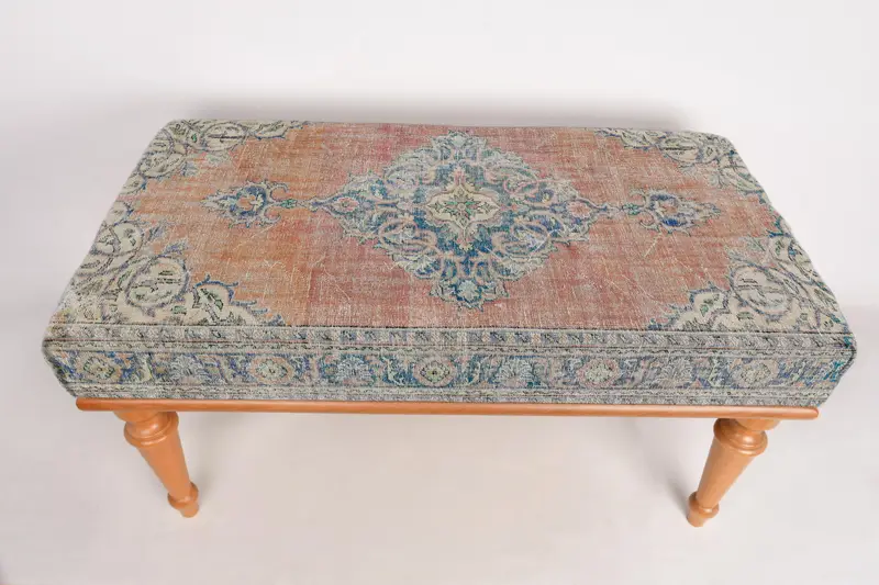 モジュール式ブルーとオレンジのオットマンセット、キリム風のオットマン