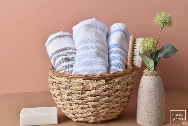 Personalized Herringbone Cotton Tea Towel Beige, 24x36 Inches