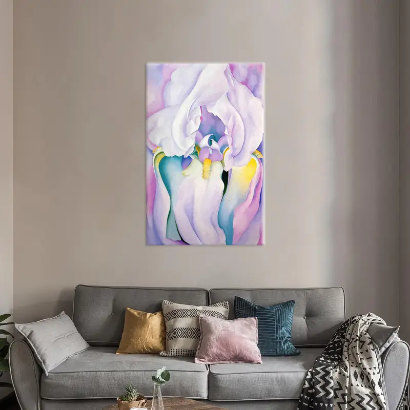 Abstrakter surrealer Leinwanddruck in Rosa und Lila – Licht der Iris