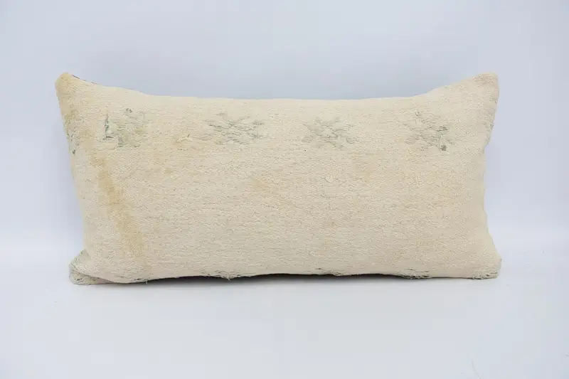 Vintage Moroccan Cushion, White 12x24 inch Wool Pillow Sham - 1