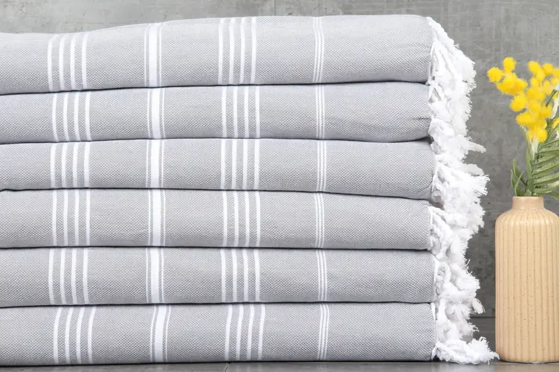 Turkish Beach Towel Organic Cotton Striped Gray, 40x71 Inches