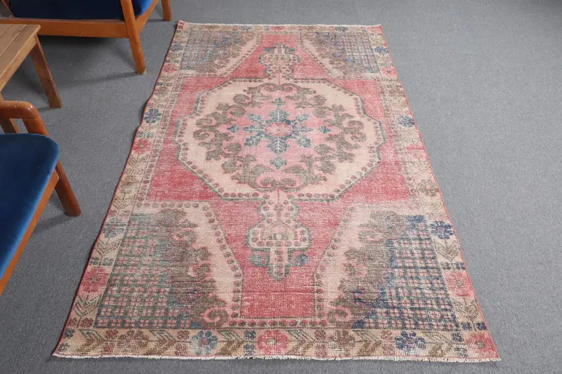 Alfombra de lunares rojos y azules, decoración elegante de 4,2 x 7 pies