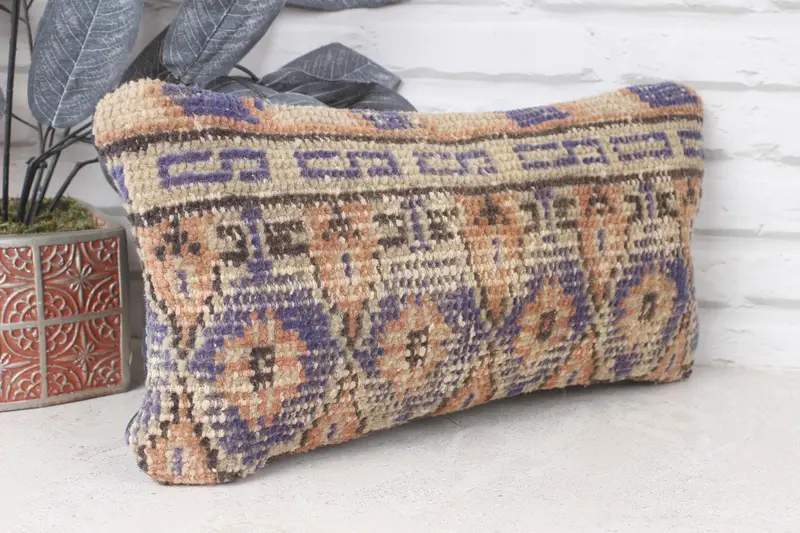 Cushion, Home Decor Pillow, Vintage Pillow, 8x16 Blue Cushion Cover, Sustainable Cushion Cover, Turkish Kilim Pillow, Muted Pillow - 4
