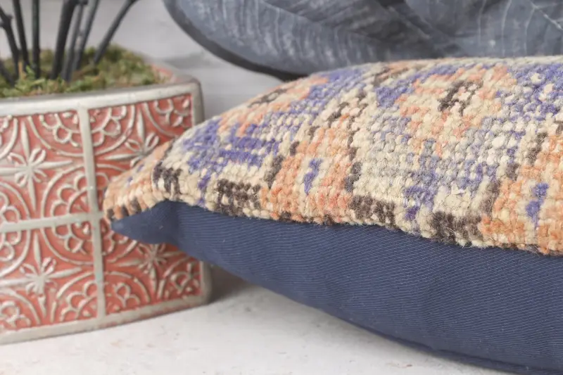 Cushion, Home Decor Pillow, Vintage Pillow, 8x16 Blue Cushion Cover, Sustainable Cushion Cover, Turkish Kilim Pillow, Muted Pillow - 7