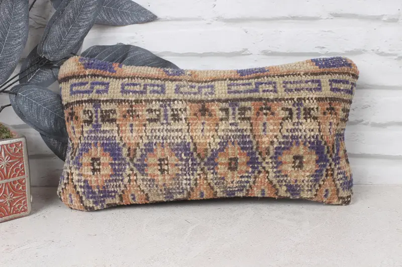 Cushion, Home Decor Pillow, Vintage Pillow, 8x16 Blue Cushion Cover, Sustainable Cushion Cover, Turkish Kilim Pillow, Muted Pillow - 1