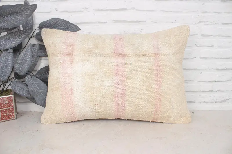 16x24 Beige Pillow Sham, Boho Pillow, Comfy Throw Pillow Case, Luxury Pillow Case, Pillow Cover, Kilim Pillow, Ethnical Kilim Rug Pillow - 1