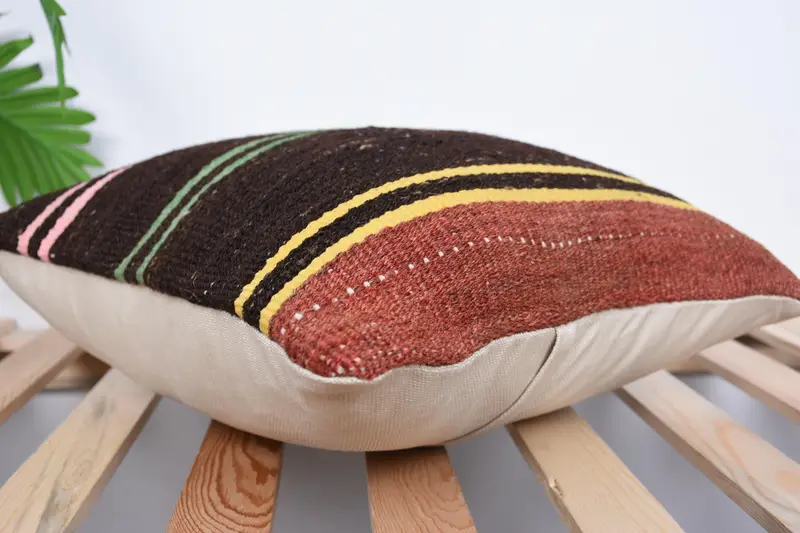 Pillow Case, Turkish Kilim Pillow, 16x16 Brown Cushion Case, Antique Pillows, Boho Pillow Sham Cover, Handmade Cushion Cover, Handmade Throw Pillow - 6