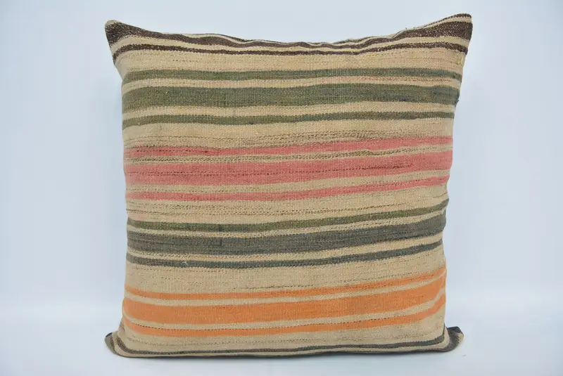 Handgefertigtes gestreiftes Kissen, besticktes Vintage-Kissen