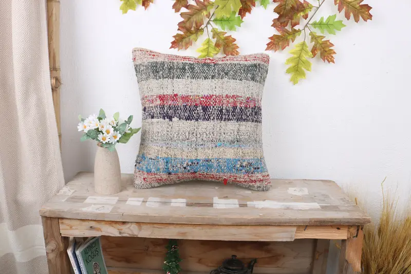 Ikat Pillow Cover, Boho Pillow Sham Cover, 16x16 Blue Cushion Case, Colorful Pillow, Kilim Pillow, Kilim Cushion Sham, Cushion Cover - 1