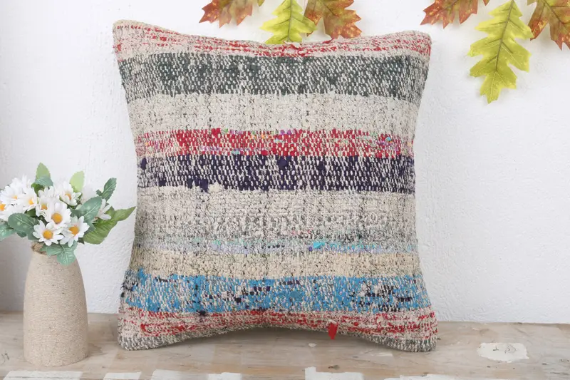 Ikat Pillow Cover, Boho Pillow Sham Cover, 16x16 Blue Cushion Case, Colorful Pillow, Kilim Pillow, Kilim Cushion Sham, Cushion Cover - 2