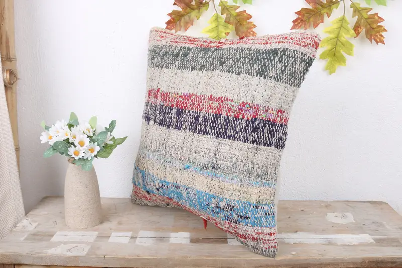 Ikat Pillow Cover, Boho Pillow Sham Cover, 16x16 Blue Cushion Case, Colorful Pillow, Kilim Pillow, Kilim Cushion Sham, Cushion Cover - 4