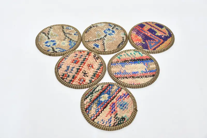 Blue and Red Round Coasters, Traditional Kitchen Decor Coasters