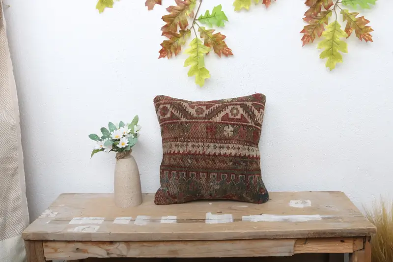 Handgefertigtes besticktes Southwestern-Kissen, Vintage-Wurfkissen in Braun und Beige