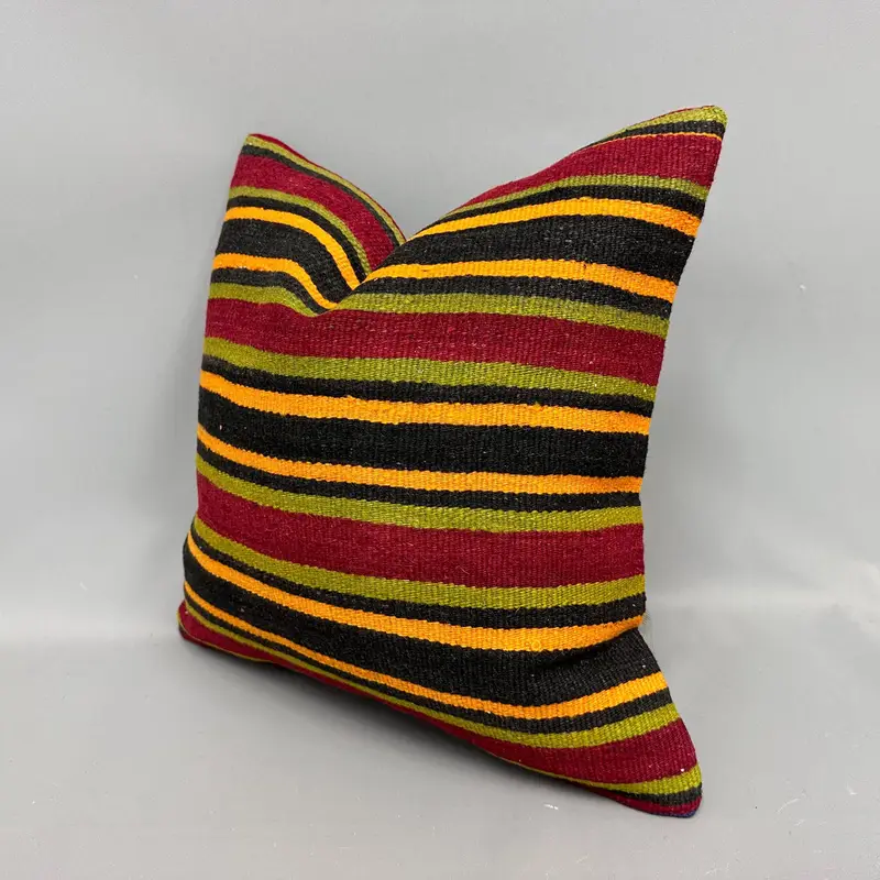 Ethnical Kilim Rug Pillow, 18x18 Orange Pillow Cover, Cushion Case, Pillow for Couch, Shabby Chic Pillow, Home Decor Pillow - 3