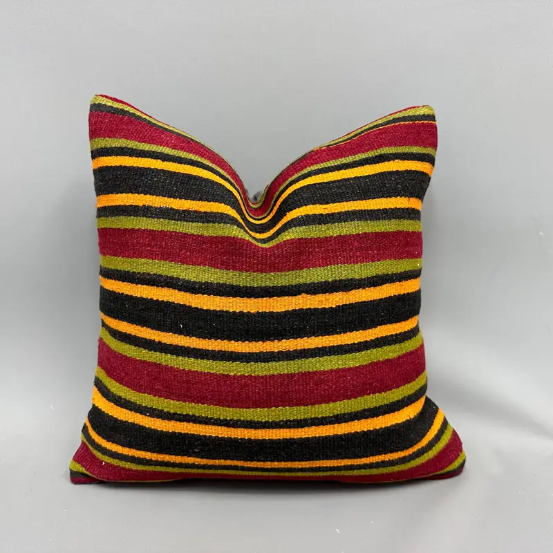 Ethnical Kilim Rug Pillow, 18x18 Orange Pillow Cover, Cushion Case, Pillow for Couch, Shabby Chic Pillow, Home Decor Pillow - 1