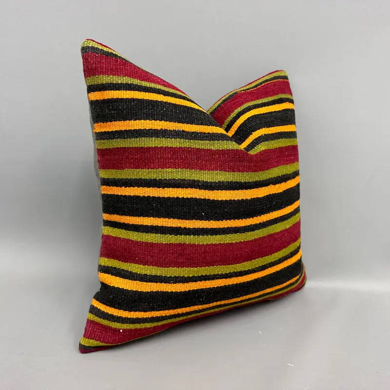 Ethnical Kilim Rug Pillow, 18x18 Orange Pillow Cover, Cushion Case, Pillow for Couch, Shabby Chic Pillow, Home Decor Pillow - 2