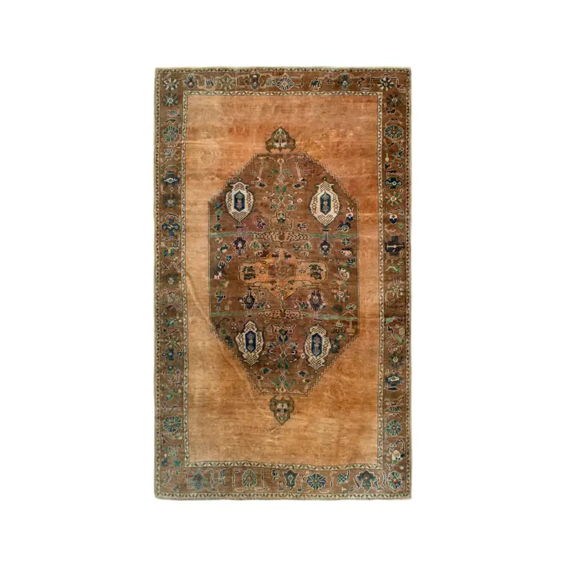 5.6x9.5 ft Turkish Vintage Rug, Large Rug, Brown Blue Moroccan Wool Rug - 1