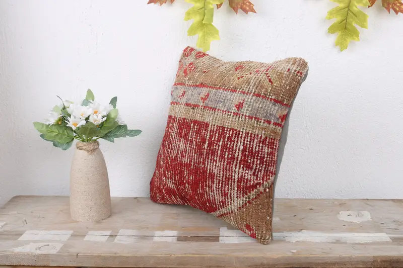 Hippie Throw Pillow, Retro Pillow, Kilim Cushion Sham, Pillow, 12x12 Red Pillow, Rustic Pillow Sham, Pillow for Couch, Ethnical Kilim Rug Pillow - 7