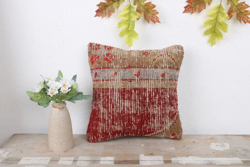 Hippie Throw Pillow, Retro Pillow, Kilim Cushion Sham, Pillow, 12x12 Red Pillow, Rustic Pillow Sham, Pillow for Couch, Ethnical Kilim Rug Pillow - 2