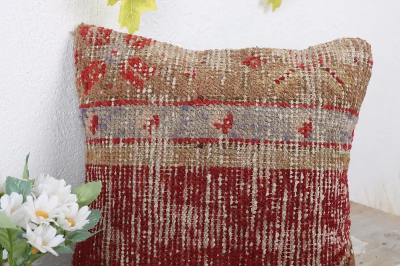 Hippie Throw Pillow, Retro Pillow, Kilim Cushion Sham, Pillow, 12x12 Red Pillow, Rustic Pillow Sham, Pillow for Couch, Ethnical Kilim Rug Pillow - 4